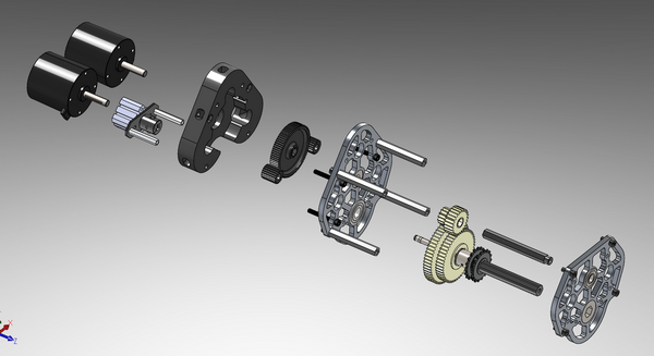 CAD model of our custom gearbox, exploded